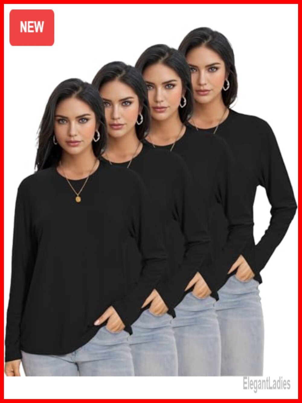 Women's Long Sleeve Crew Neck Loose Fit Basic T-Shirt Top Soft Pullover